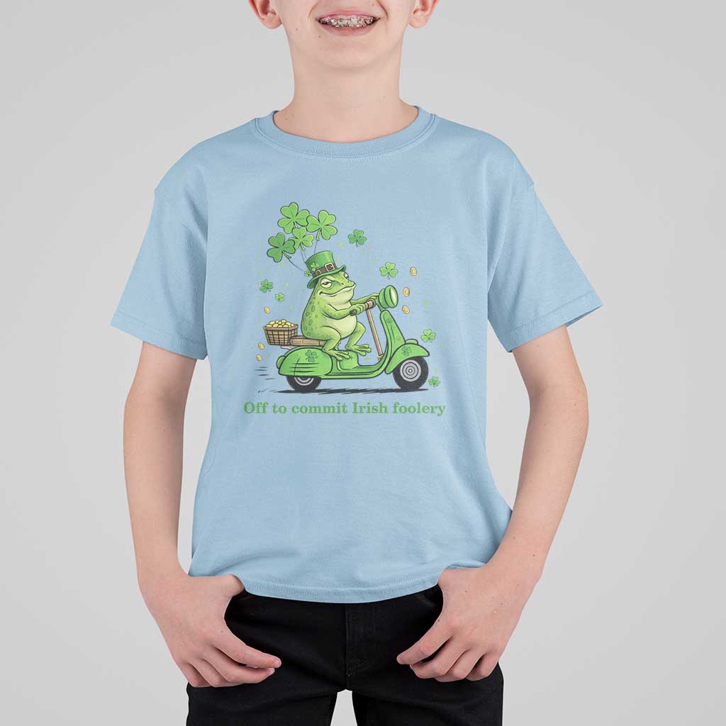 Funny Irish Frog Off To Commit Foolery T Shirt For Kid St Patricks Day Gift
