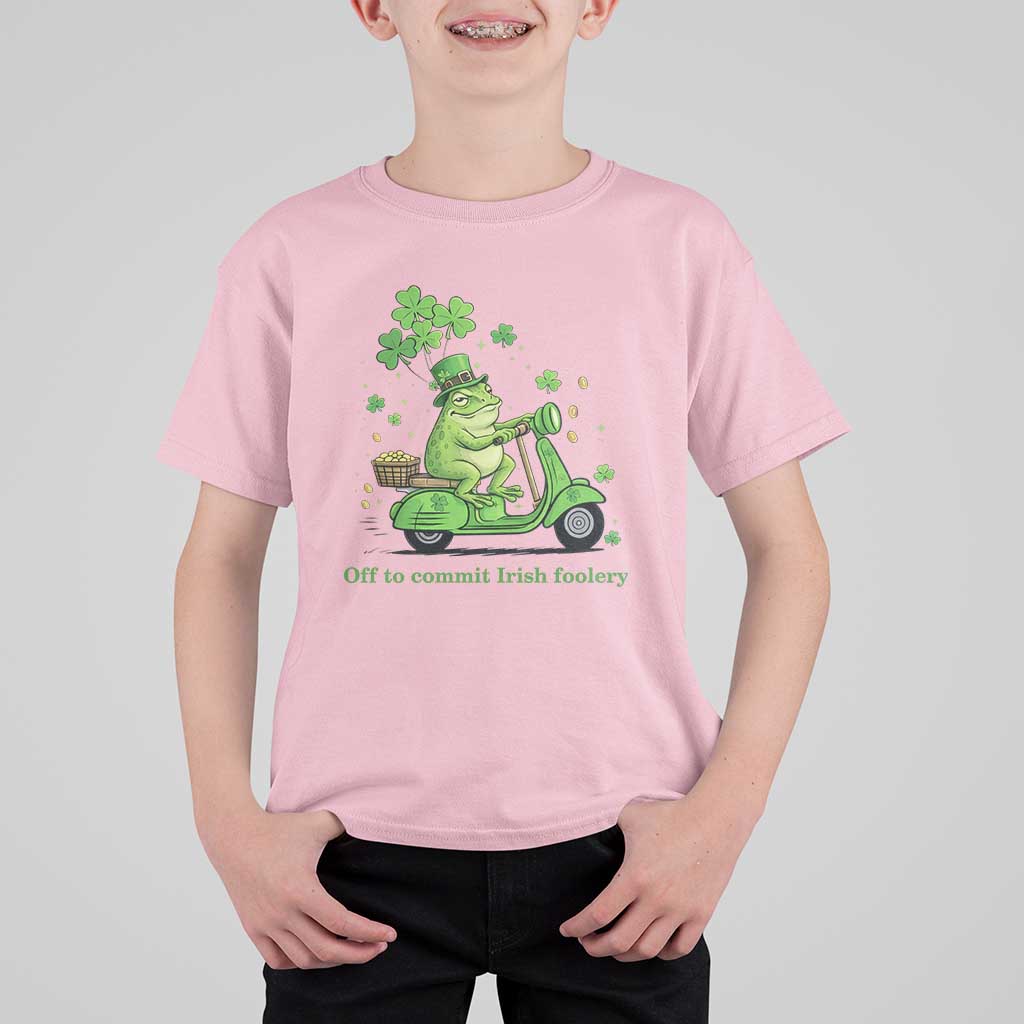 Funny Irish Frog Off To Commit Foolery T Shirt For Kid St Patricks Day Gift