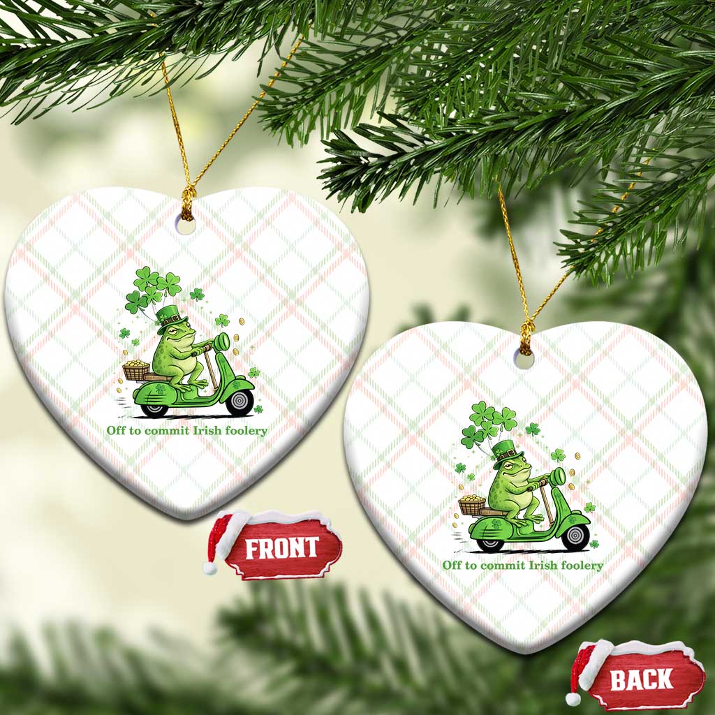 Funny Irish Frog Off To Commit Foolery Ceramic Ornament St Patricks Day Gift