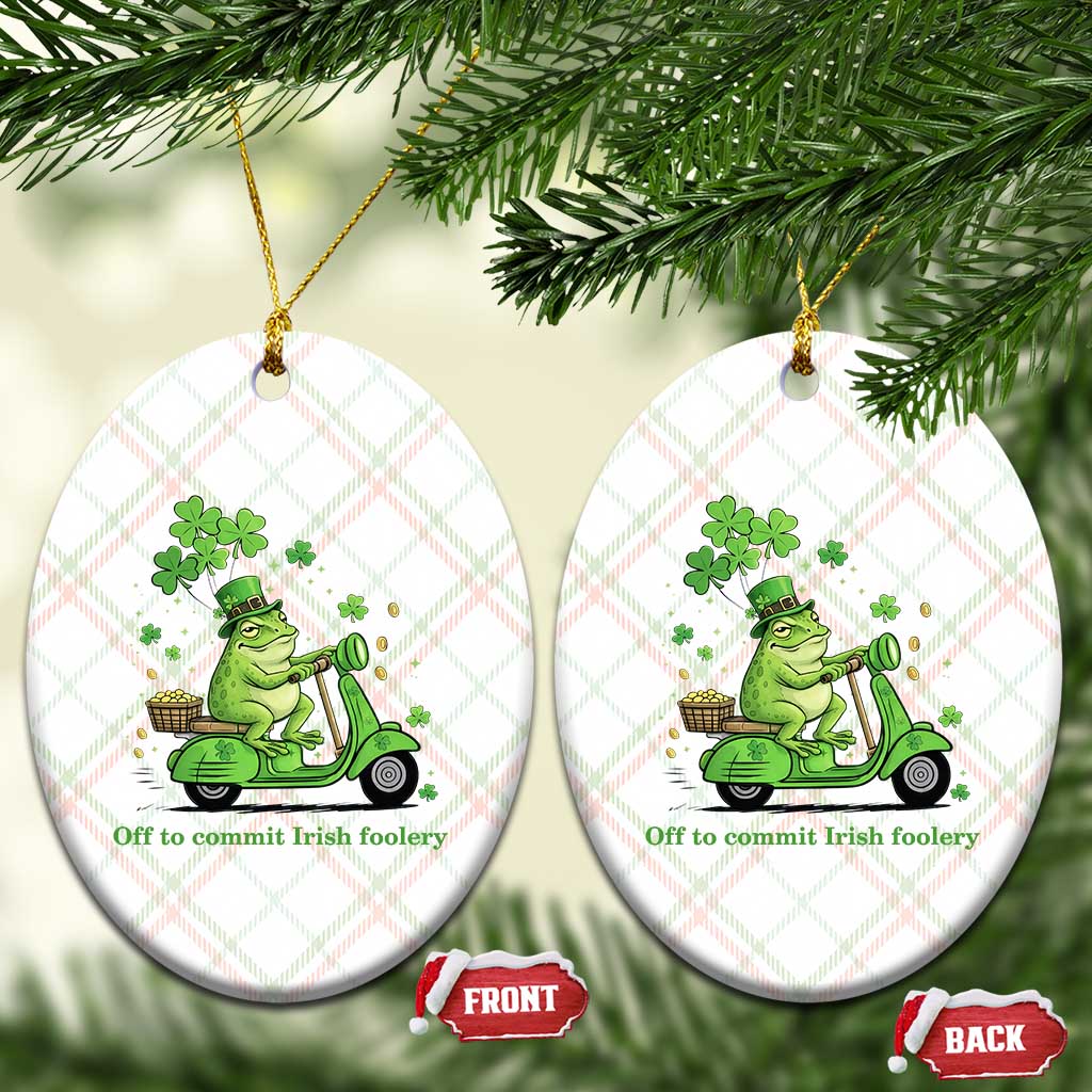 Funny Irish Frog Off To Commit Foolery Ceramic Ornament St Patricks Day Gift