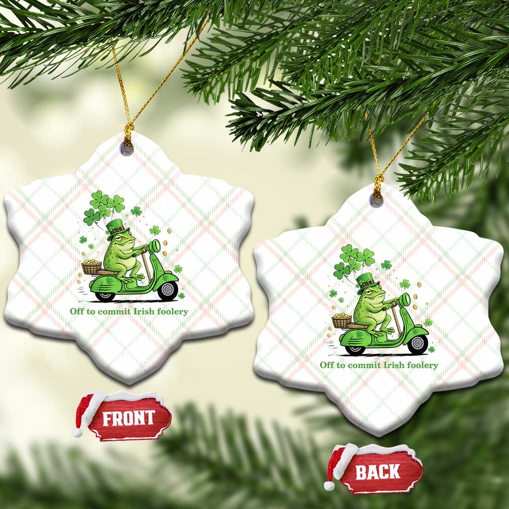 Funny Irish Frog Off To Commit Foolery Ceramic Ornament St Patricks Day Gift