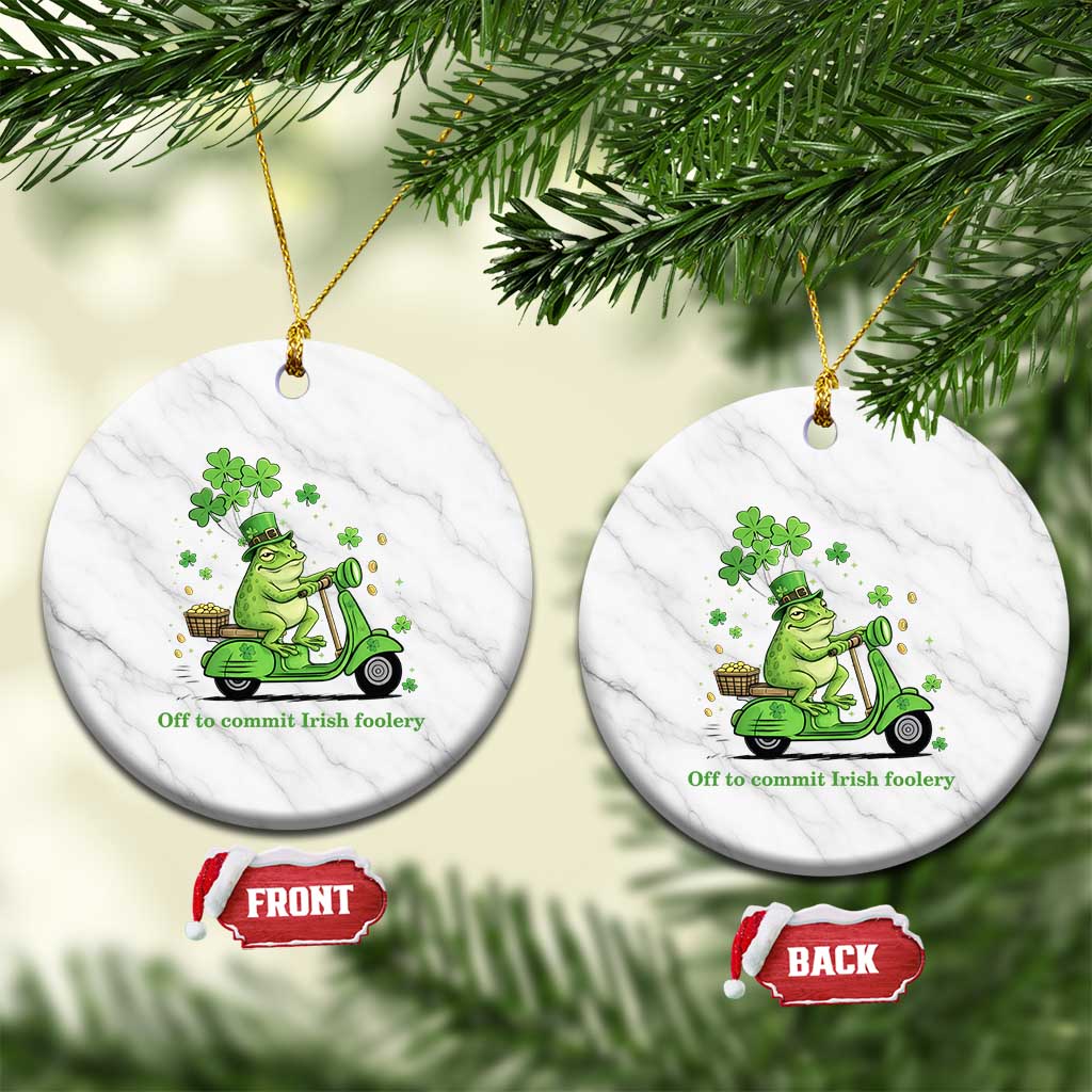 Funny Irish Frog Off To Commit Foolery Ceramic Ornament St Patricks Day Gift