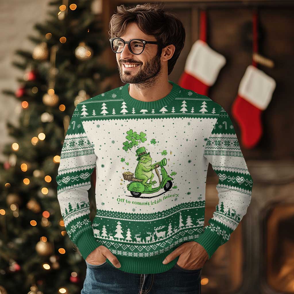Funny Irish Frog Off To Commit Foolery Ugly Christmas Sweater St Patricks Day Gift