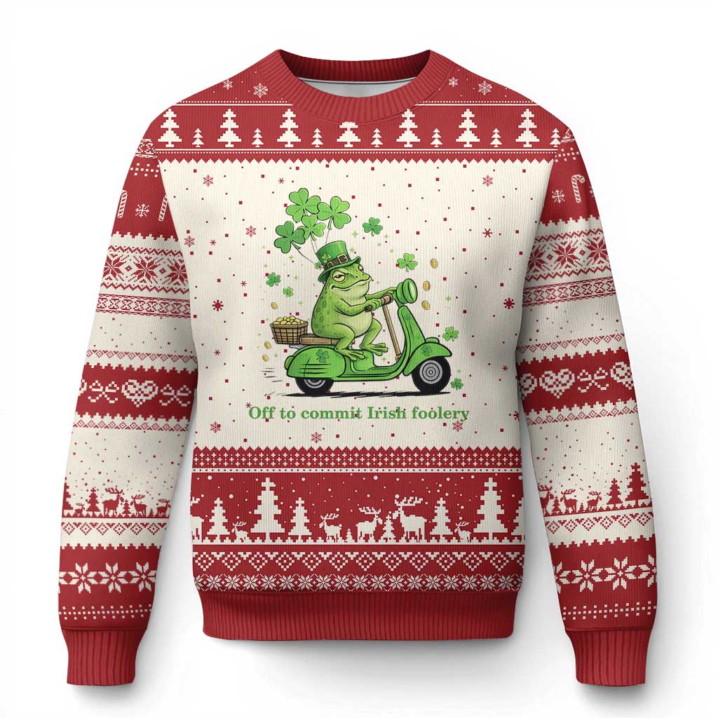 Funny Irish Frog Off To Commit Foolery Ugly Christmas Sweater St Patricks Day Gift