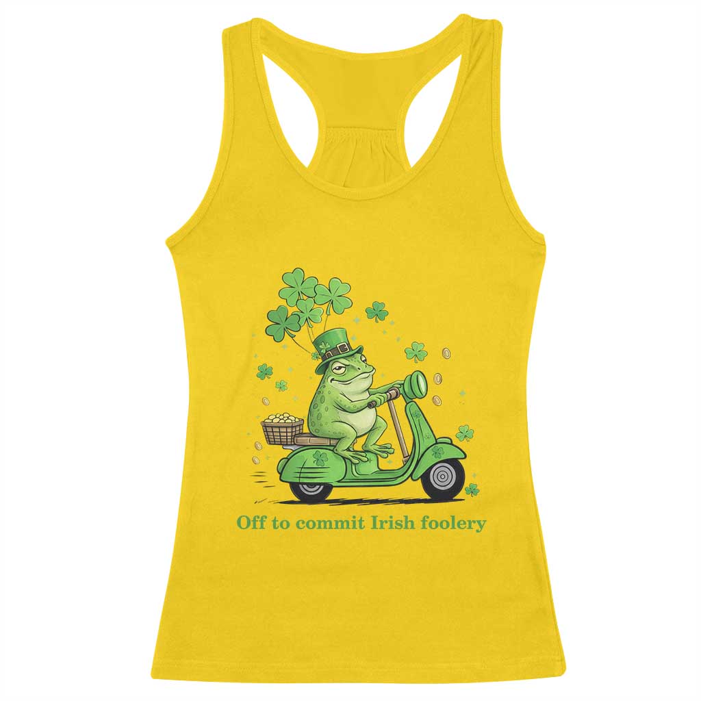 Funny Irish Frog Off To Commit Foolery Racerback Tank Top St Patricks Day Gift