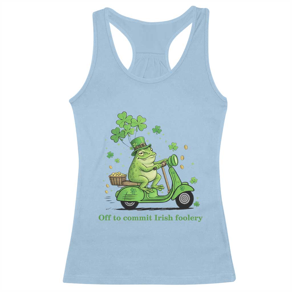 Funny Irish Frog Off To Commit Foolery Racerback Tank Top St Patricks Day Gift
