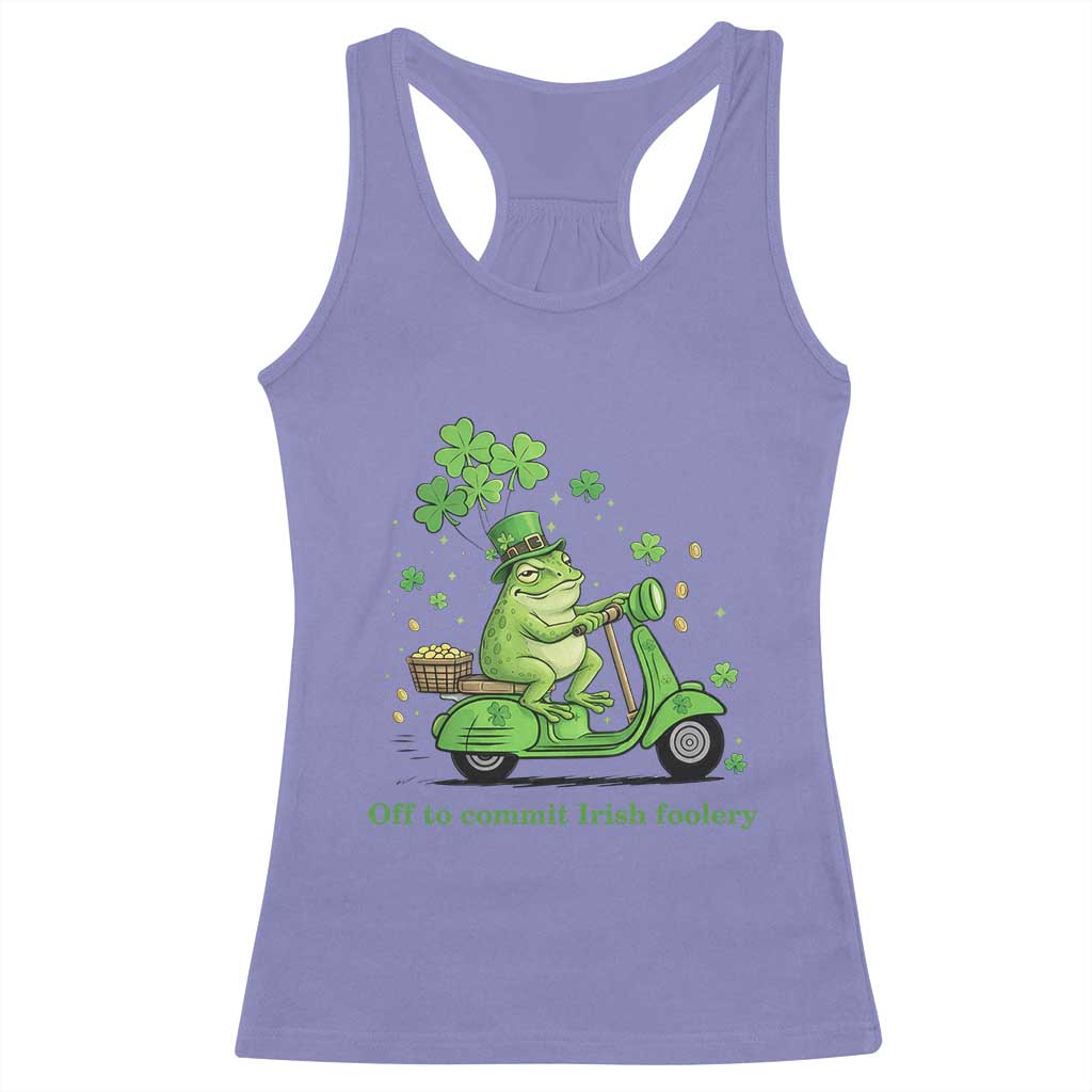 Funny Irish Frog Off To Commit Foolery Racerback Tank Top St Patricks Day Gift