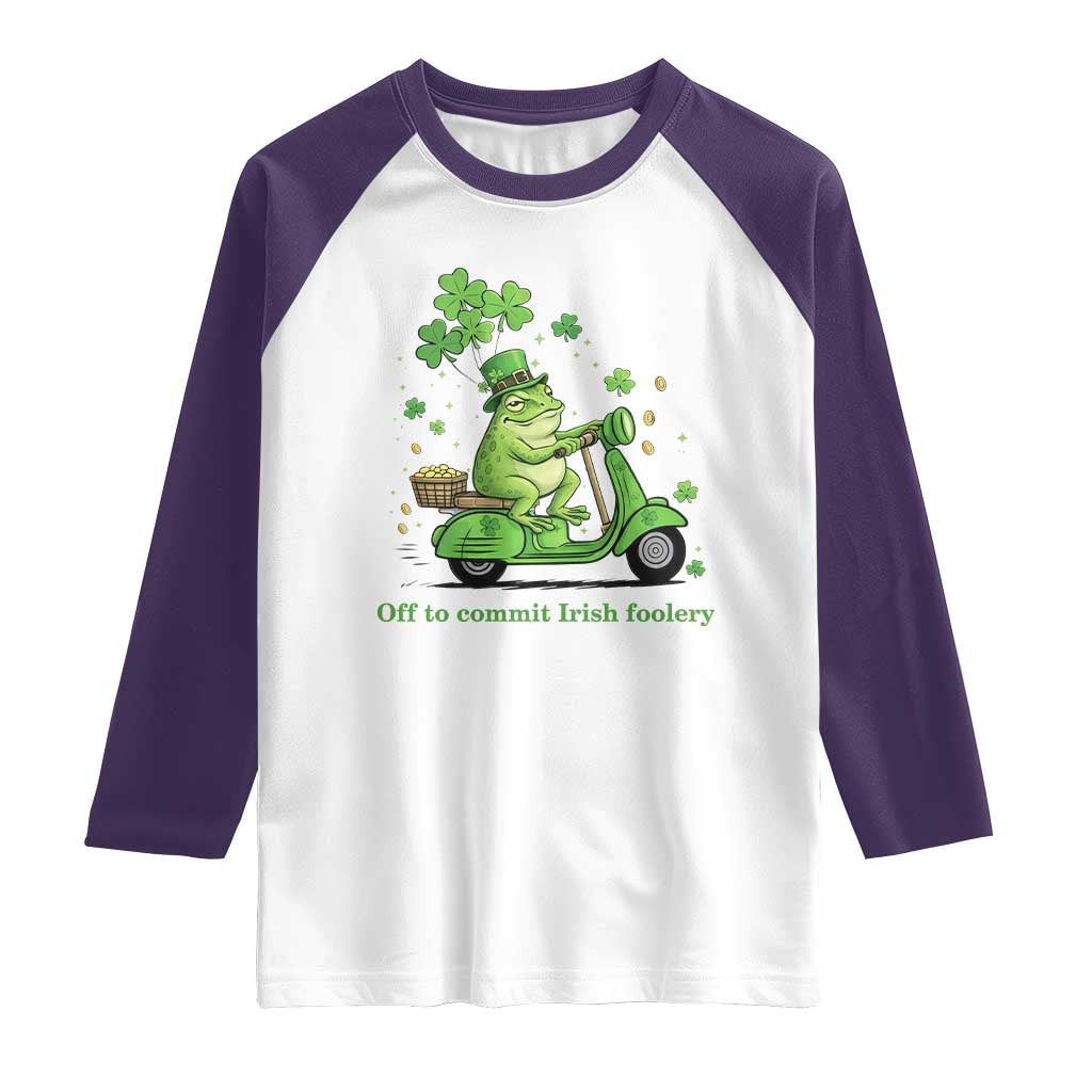 Funny Irish Frog Off To Commit Foolery Raglan Shirt St Patricks Day Gift