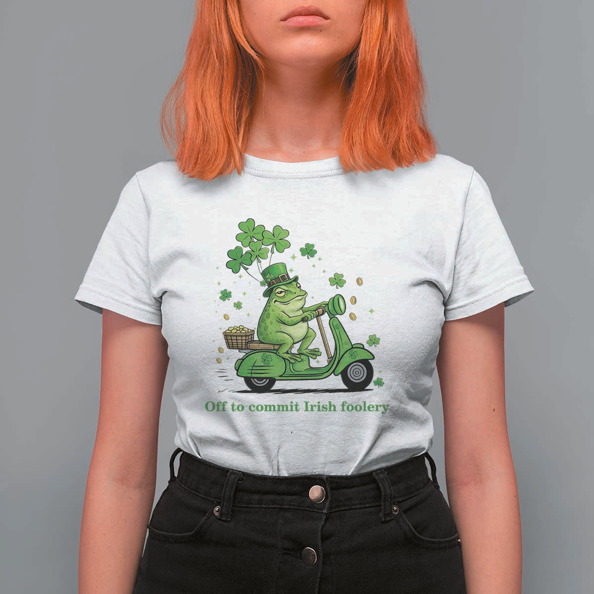 Funny Irish Frog Off To Commit Foolery T Shirt For Women St Patricks Day Gift
