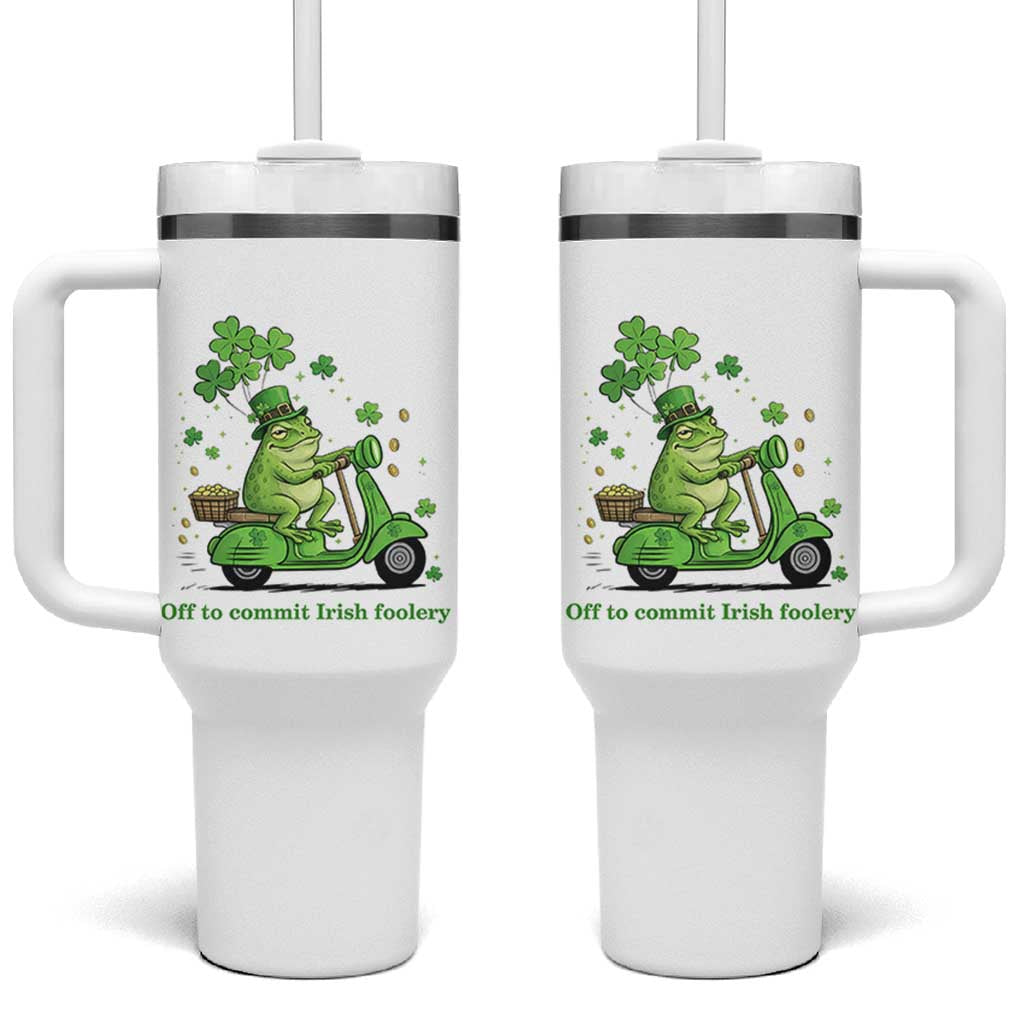 Funny Irish Frog Off To Commit Foolery Tumbler With Handle St Patricks Day Gift