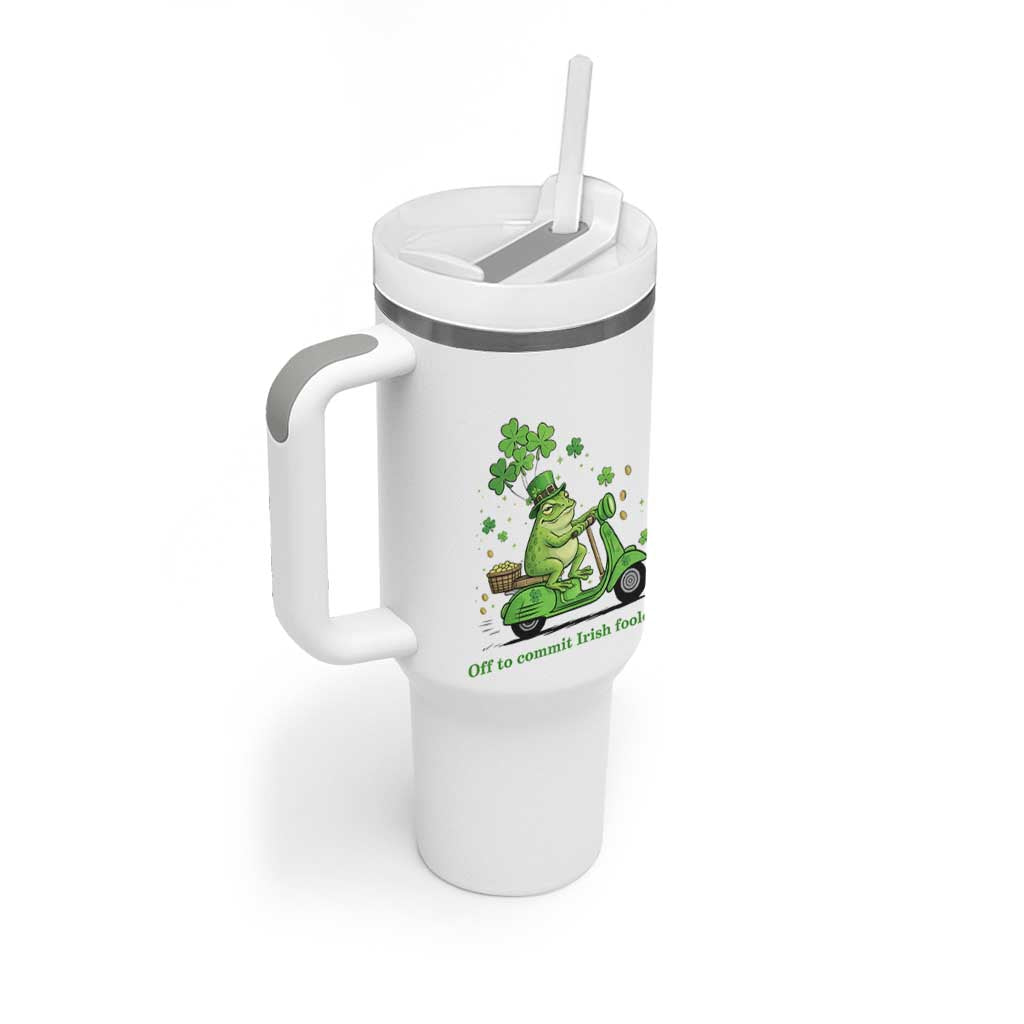 Funny Irish Frog Off To Commit Foolery Tumbler With Handle St Patricks Day Gift