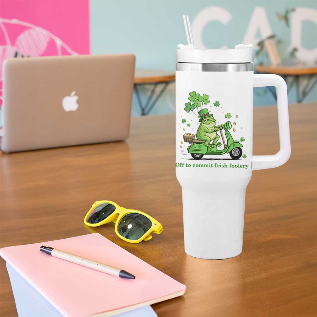 Funny Irish Frog Off To Commit Foolery Tumbler With Handle St Patricks Day Gift