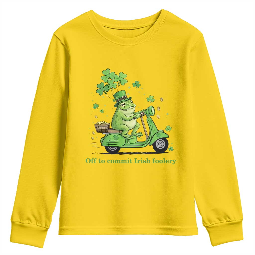 Funny Irish Frog Off To Commit Foolery Youth Sweatshirt St Patricks Day Gift