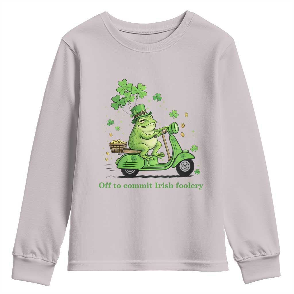Funny Irish Frog Off To Commit Foolery Youth Sweatshirt St Patricks Day Gift