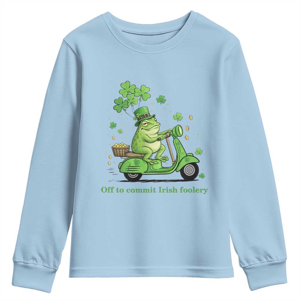 Funny Irish Frog Off To Commit Foolery Youth Sweatshirt St Patricks Day Gift