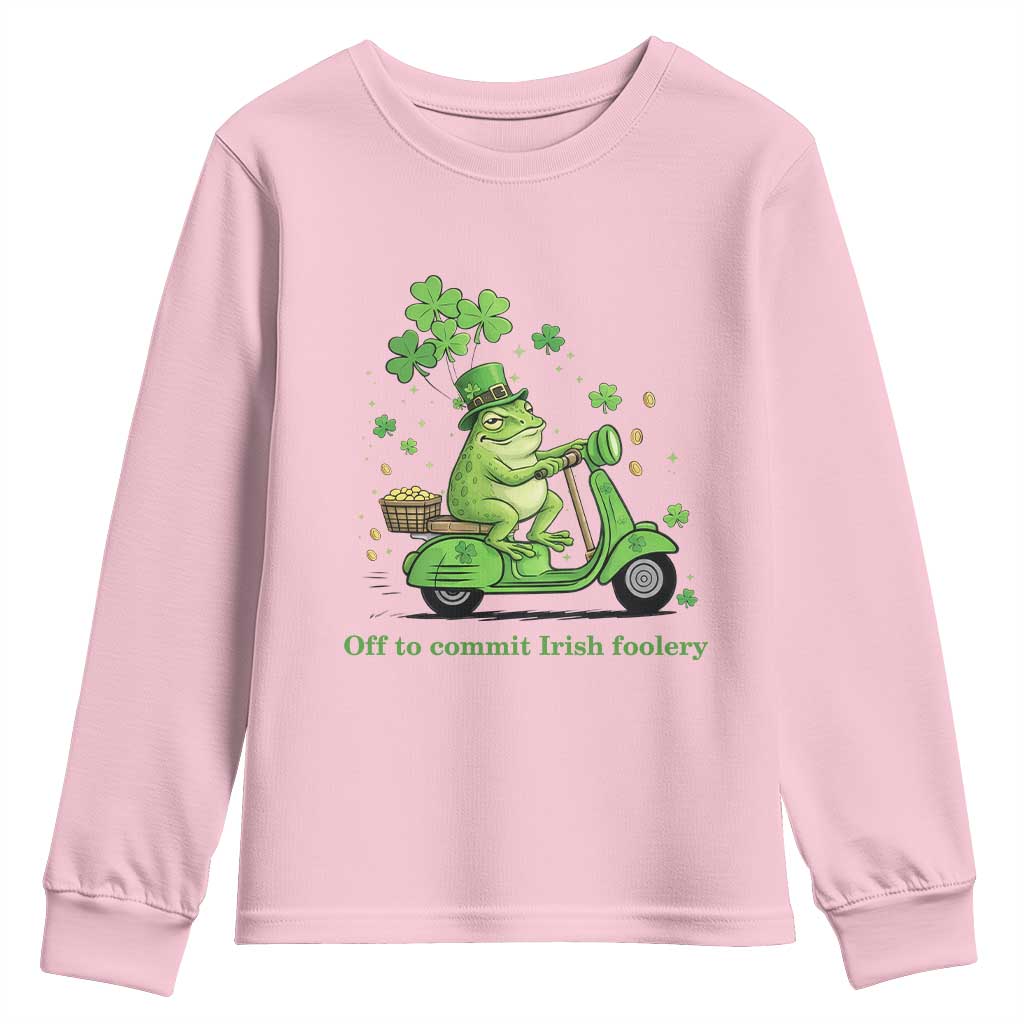 Funny Irish Frog Off To Commit Foolery Youth Sweatshirt St Patricks Day Gift