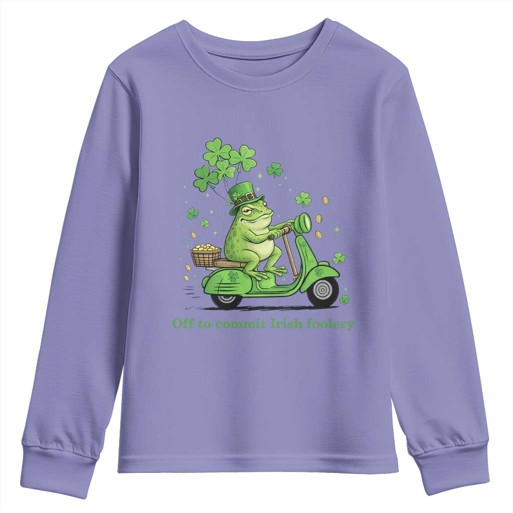 Funny Irish Frog Off To Commit Foolery Youth Sweatshirt St Patricks Day Gift