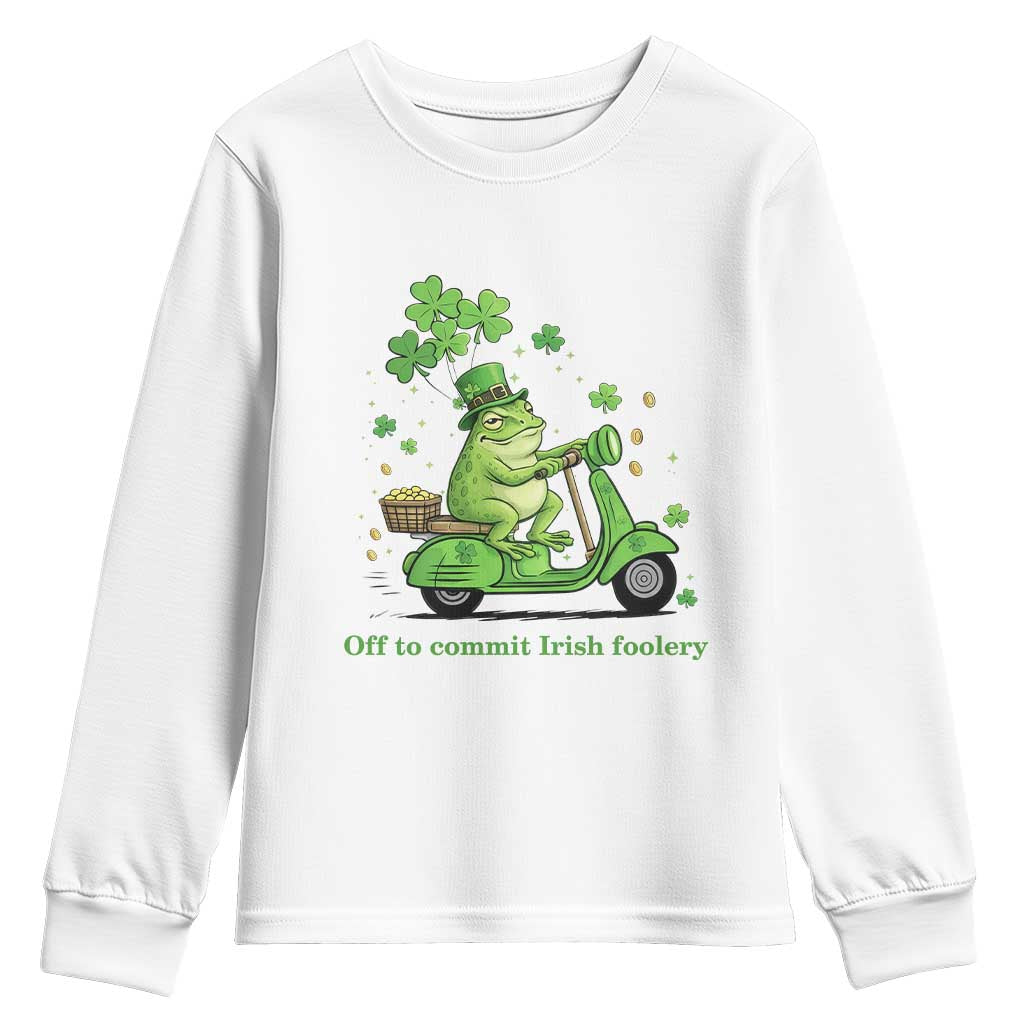 Funny Irish Frog Off To Commit Foolery Youth Sweatshirt St Patricks Day Gift