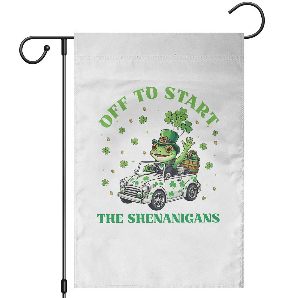 Off To Start The Shenanigans Garden Flag St Patricks Day Frog