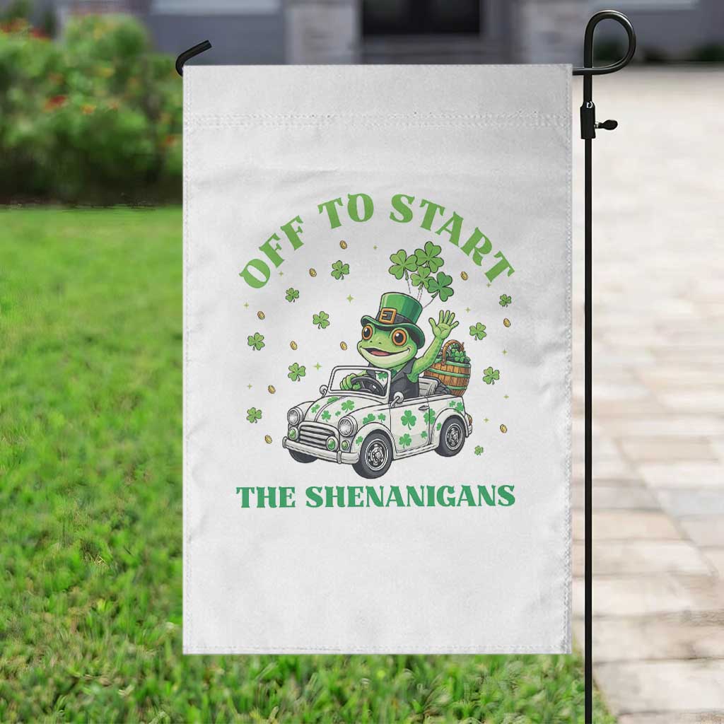 Off To Start The Shenanigans Garden Flag St Patricks Day Frog