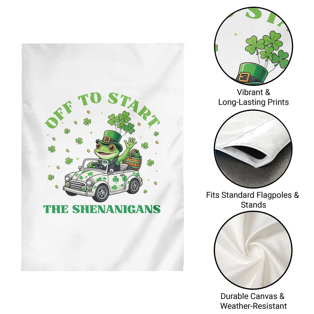 Off To Start The Shenanigans Garden Flag St Patricks Day Frog
