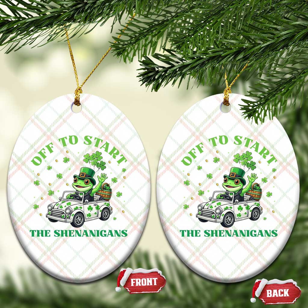 Off To Start The Shenanigans Ceramic Ornament St Patricks Day Frog