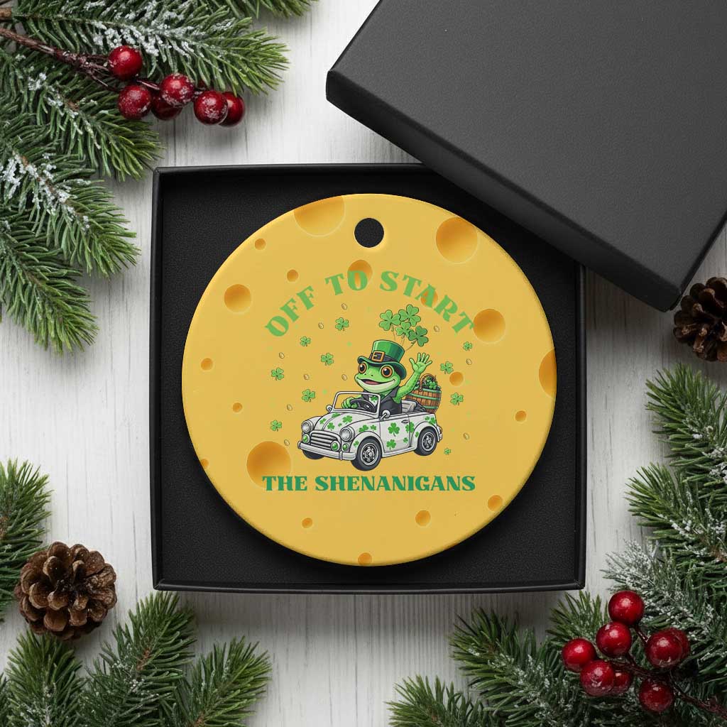 Off To Start The Shenanigans Ceramic Ornament St Patricks Day Frog