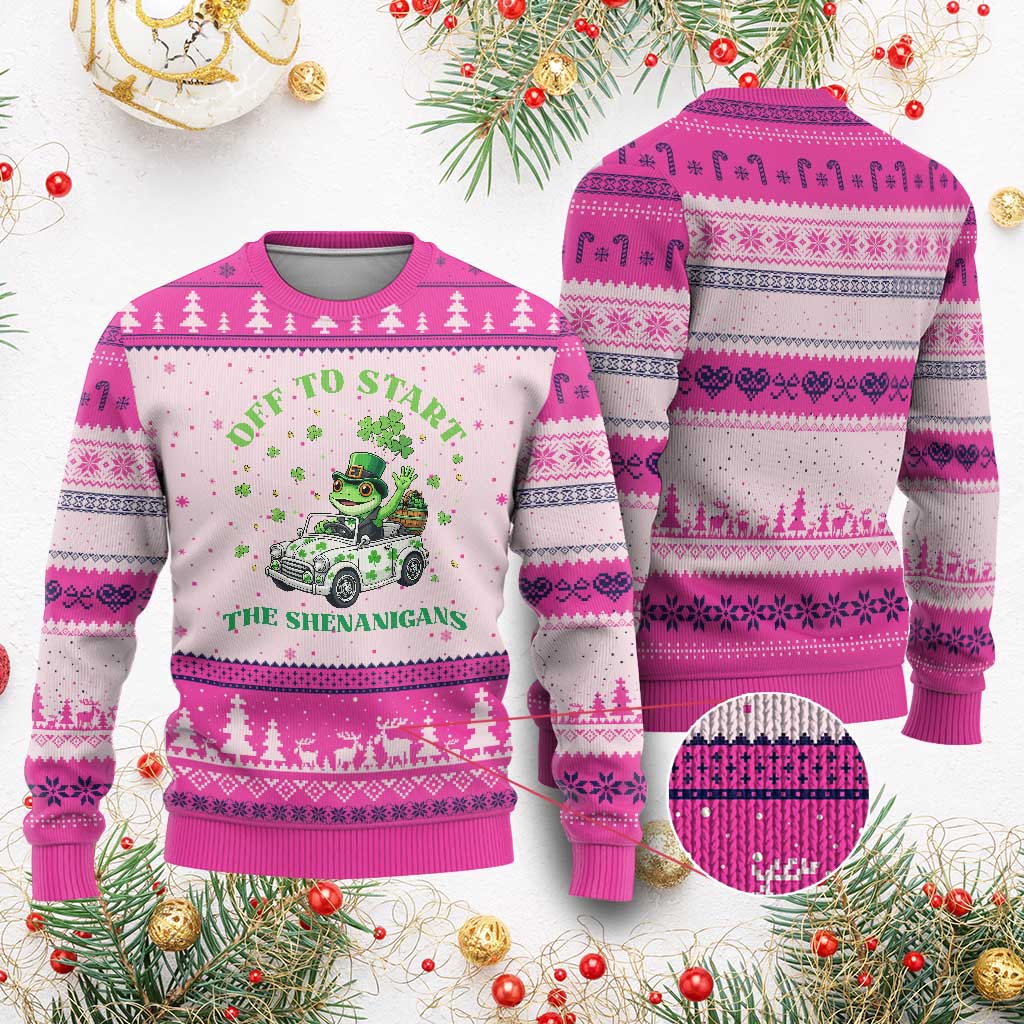 Off To Start The Shenanigans Ugly Christmas Sweater St Patricks Day Frog