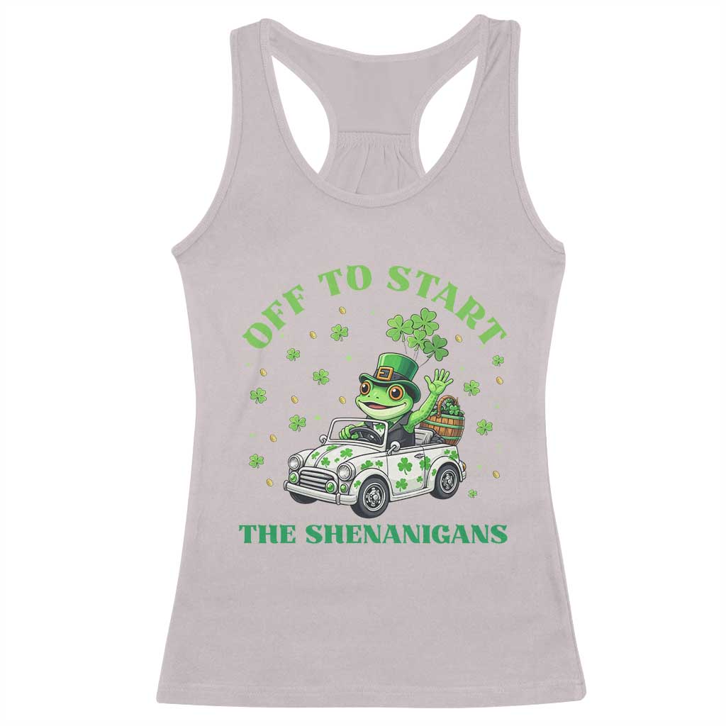 Off To Start The Shenanigans Racerback Tank Top St Patricks Day Frog