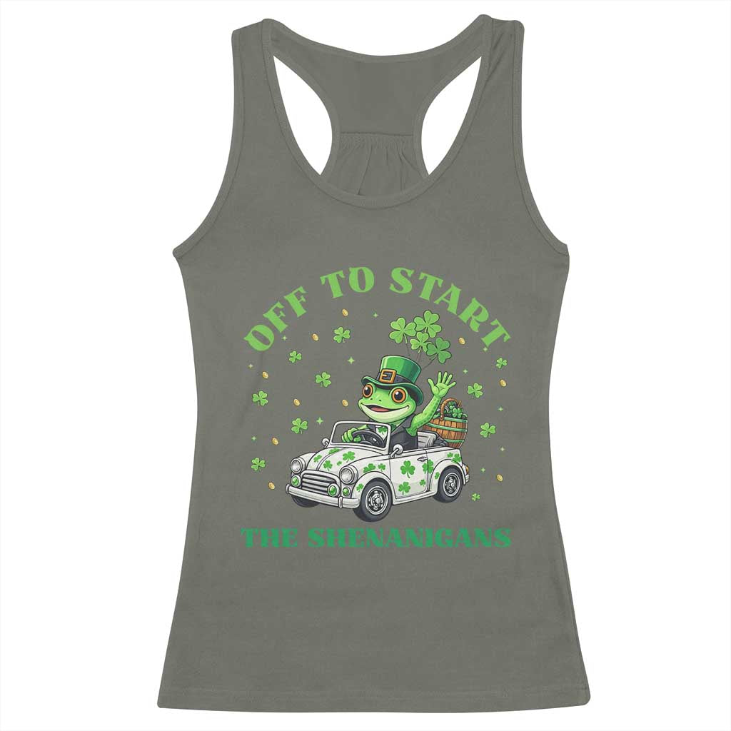 Off To Start The Shenanigans Racerback Tank Top St Patricks Day Frog