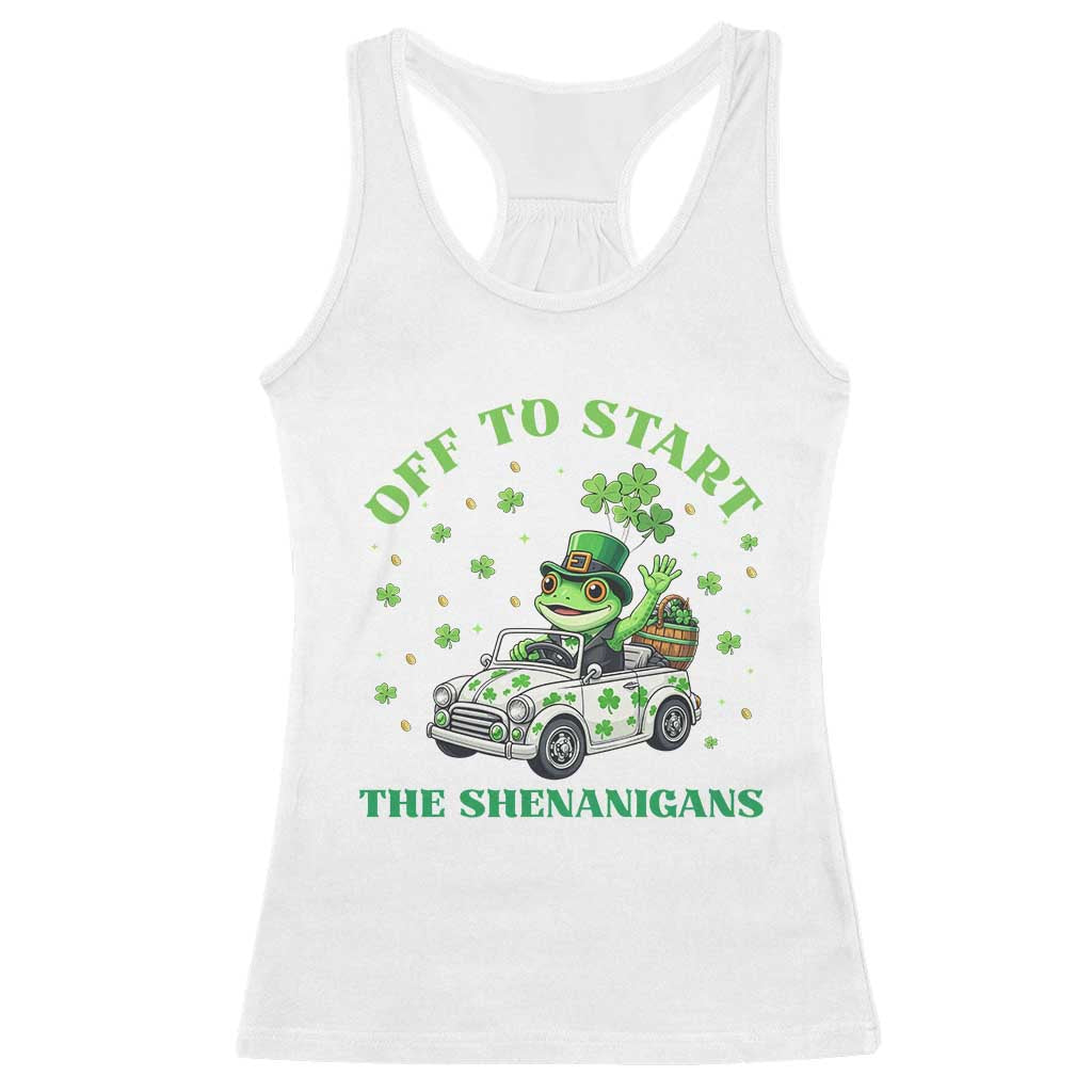 Off To Start The Shenanigans Racerback Tank Top St Patricks Day Frog