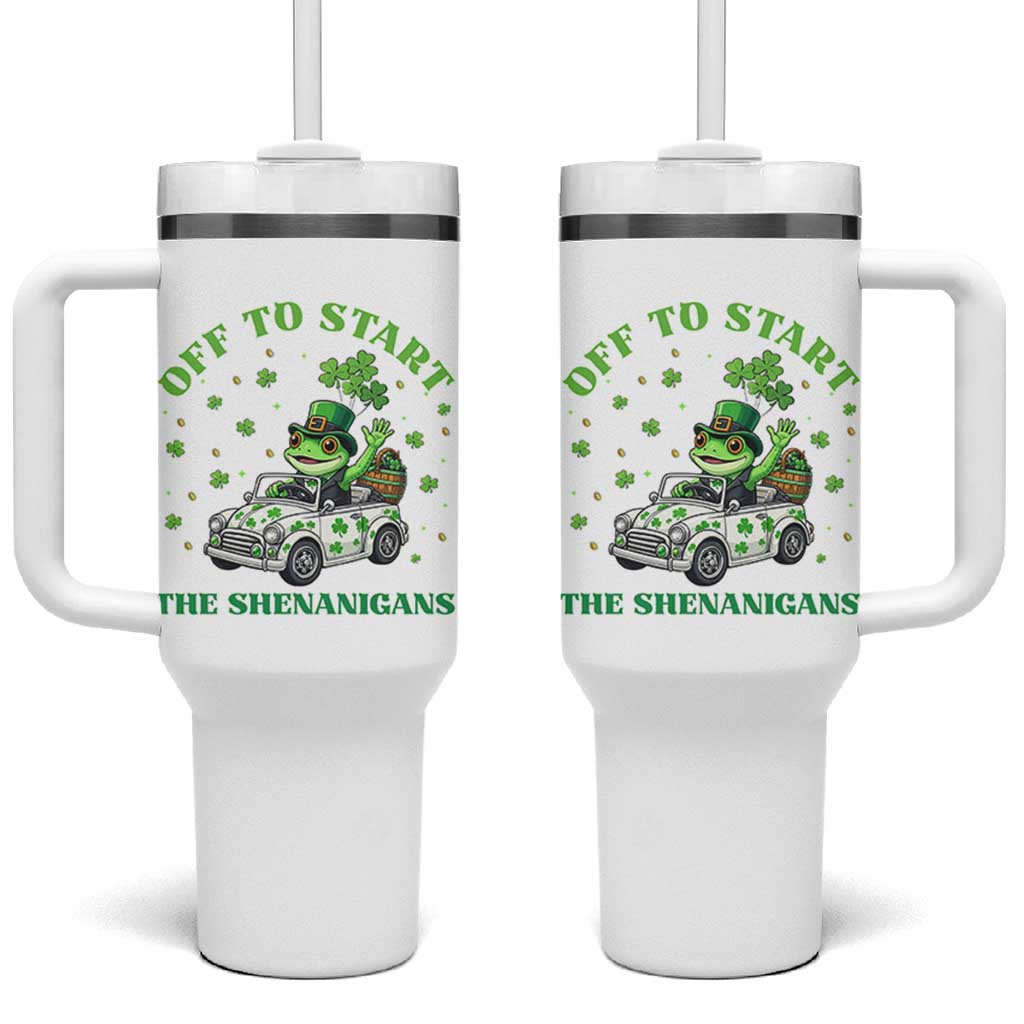 Off To Start The Shenanigans Tumbler With Handle St Patricks Day Frog