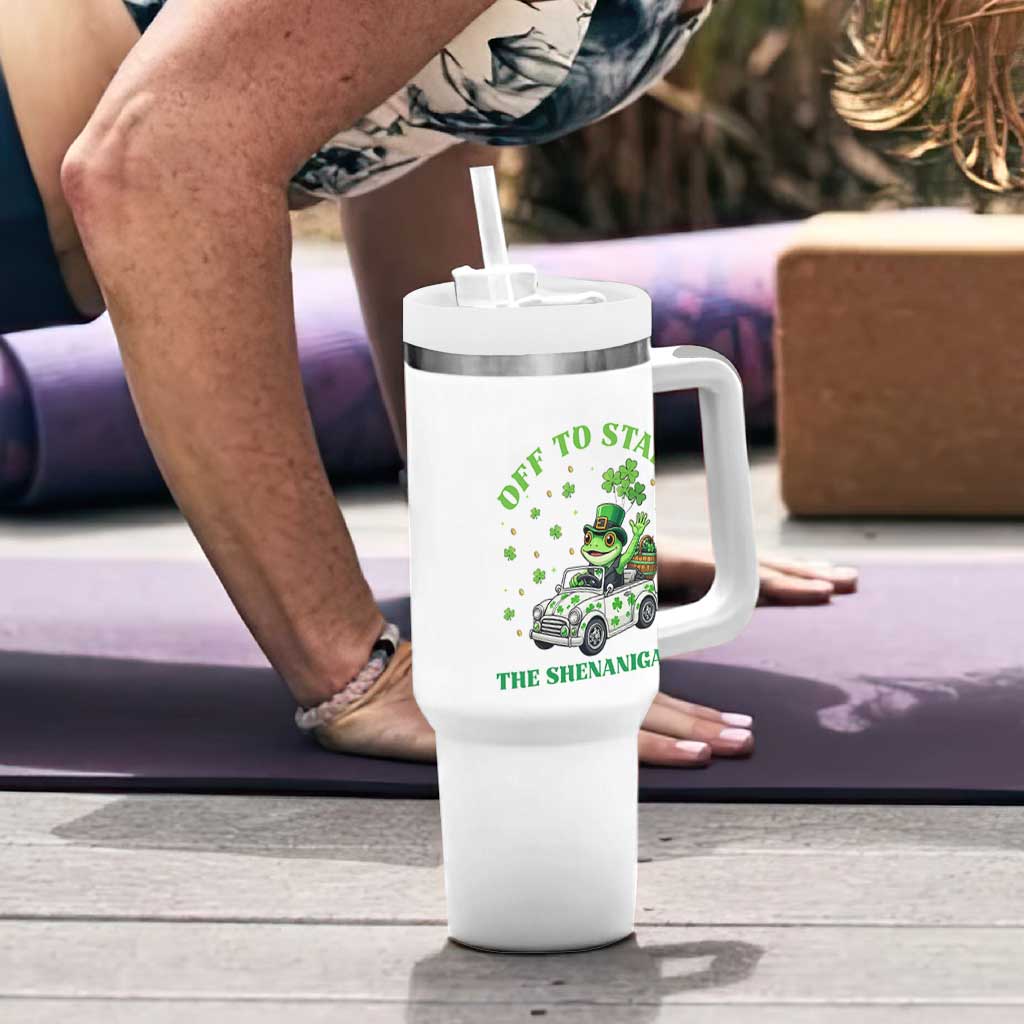 Off To Start The Shenanigans Tumbler With Handle St Patricks Day Frog