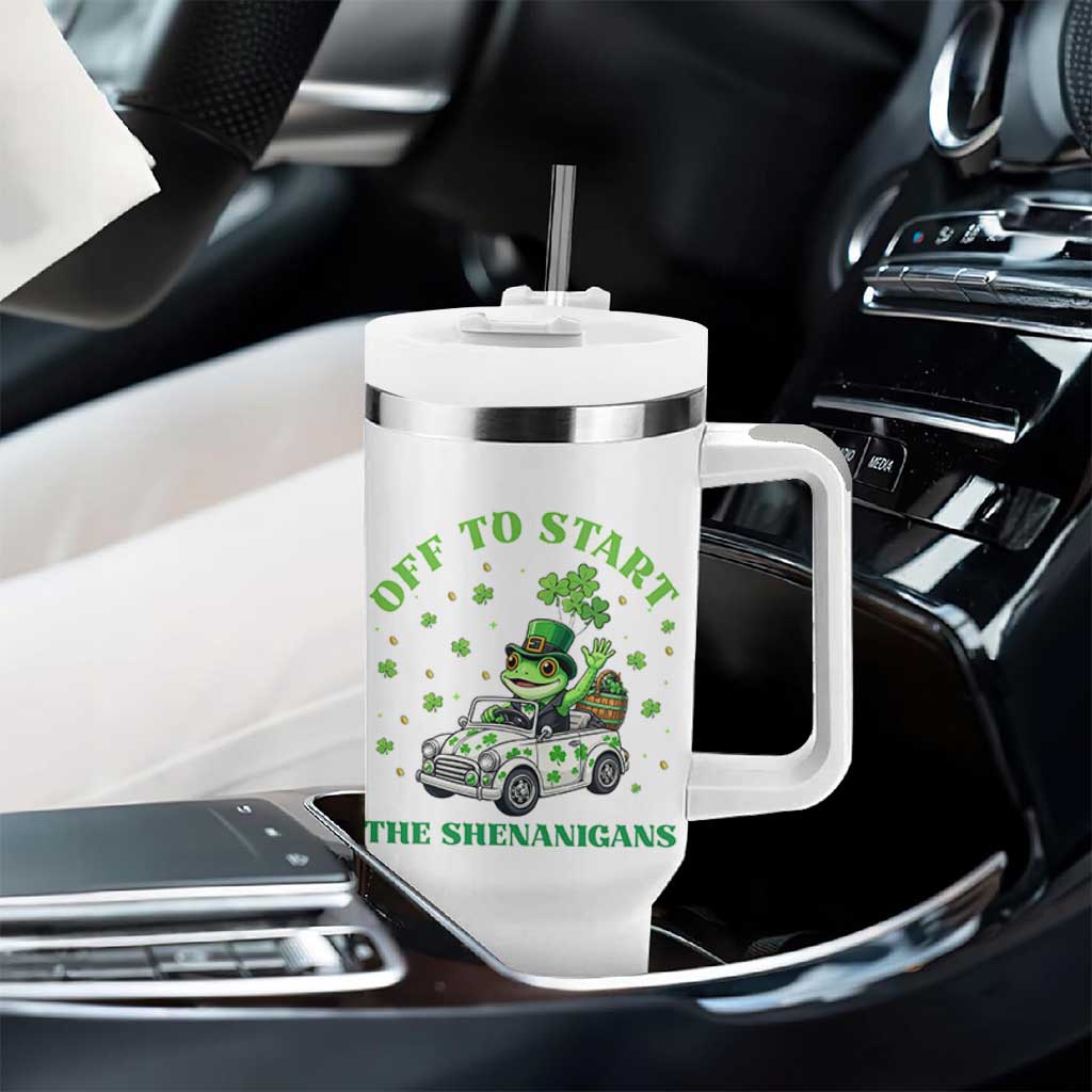Off To Start The Shenanigans Tumbler With Handle St Patricks Day Frog