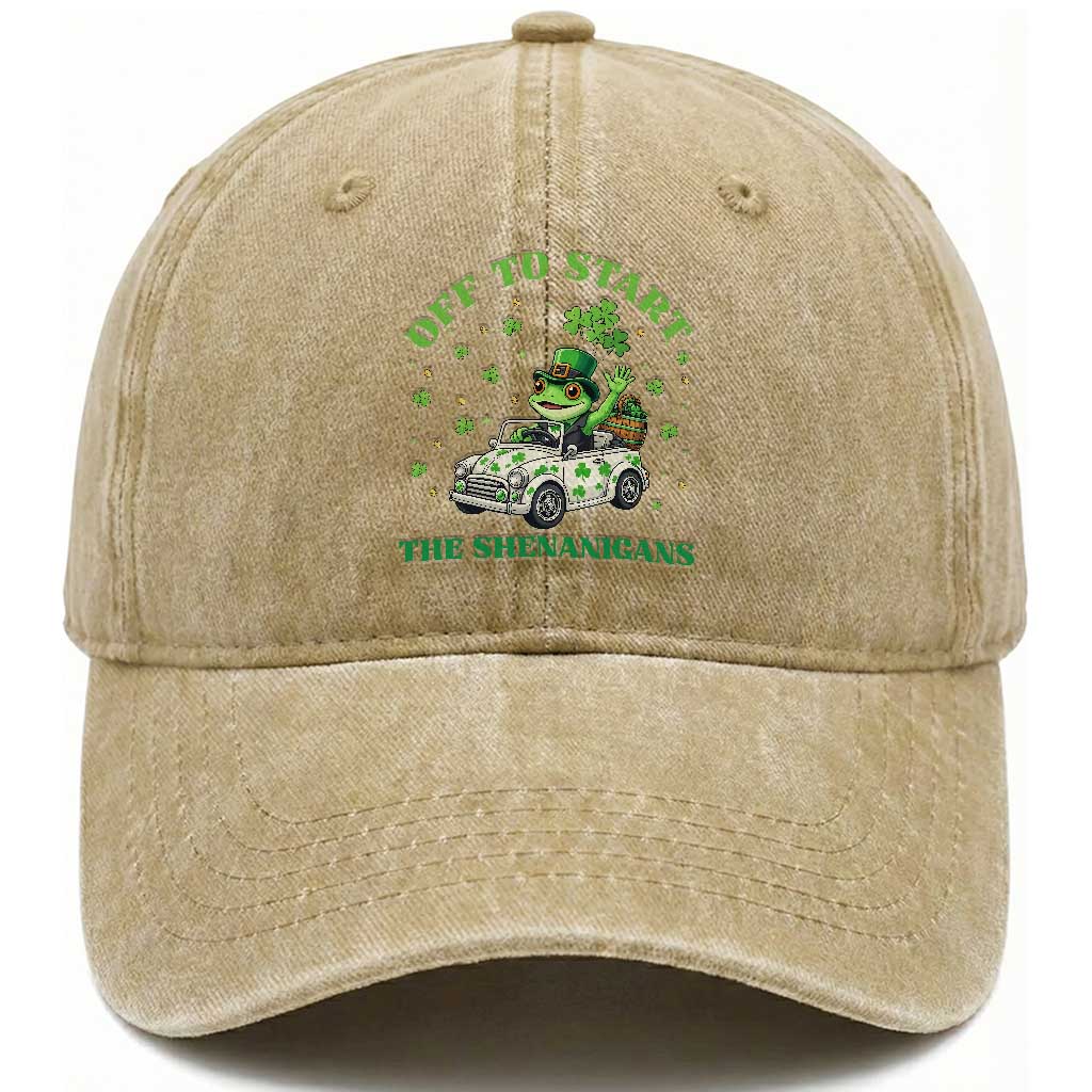 Off To Start The Shenanigans Washed Cotton Baseball Cap St Patricks Day Frog
