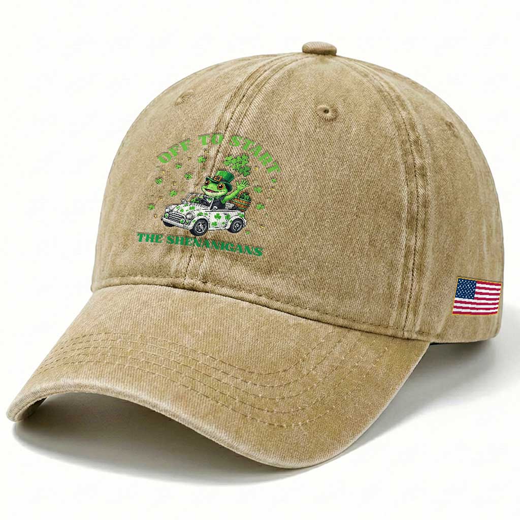 Off To Start The Shenanigans Washed Cotton Baseball Cap St Patricks Day Frog