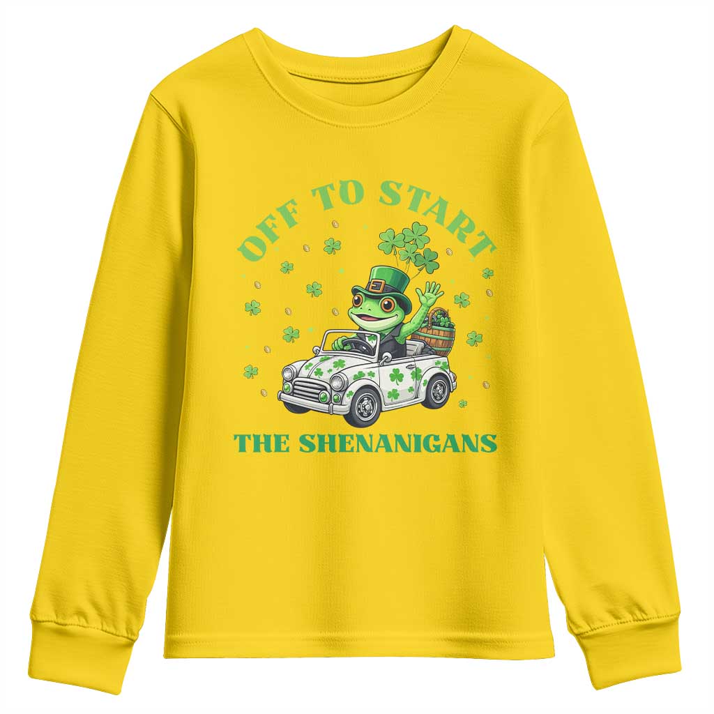 Off To Start The Shenanigans Youth Sweatshirt St Patricks Day Frog