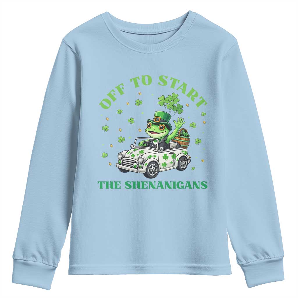 Off To Start The Shenanigans Youth Sweatshirt St Patricks Day Frog