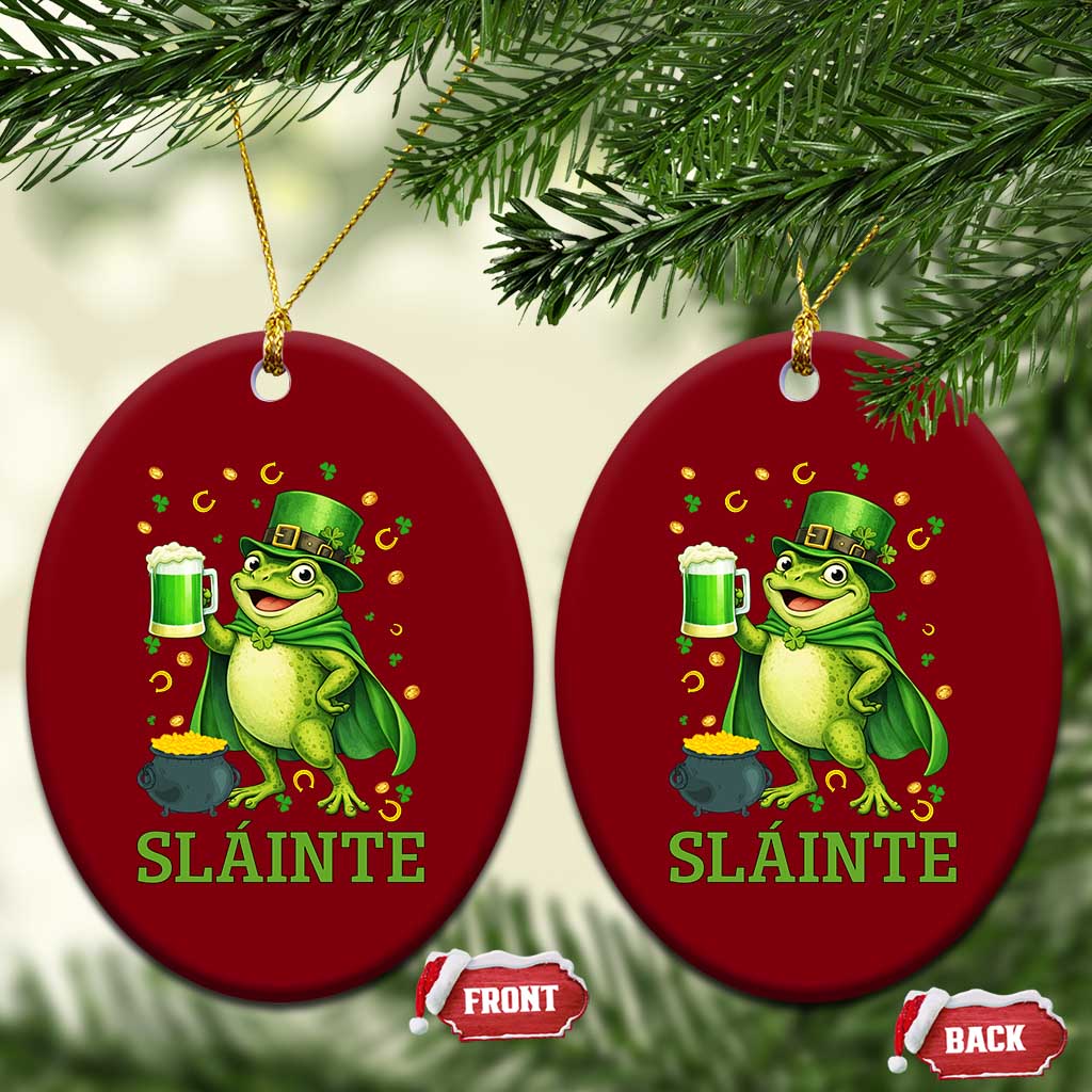 Funny Slainte Irish Frog Beer St Patricks Day Ceramic Ornament