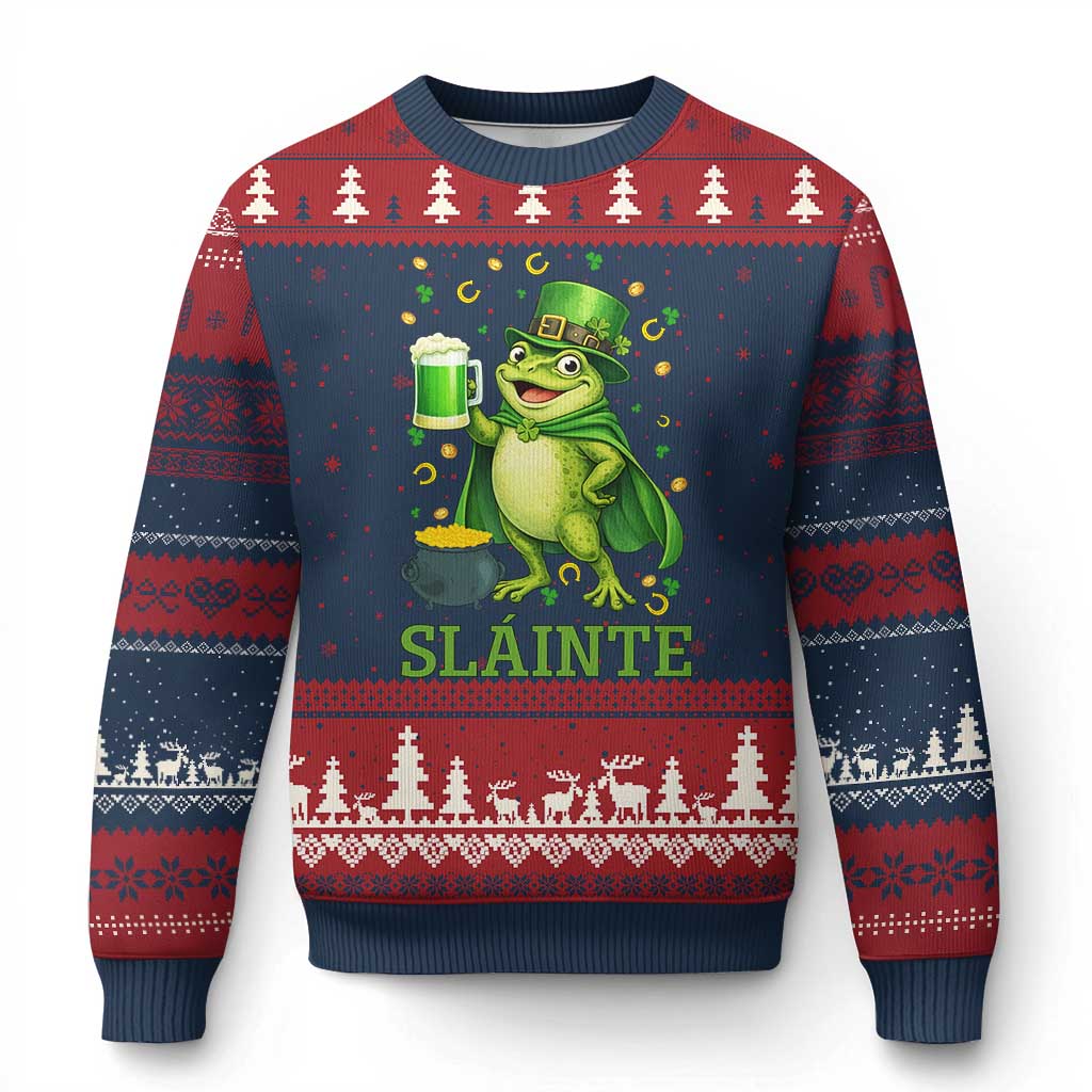 Funny Slainte Irish Frog Beer St Patricks Day Ugly Christmas Sweater
