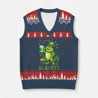 Funny Slainte Irish Frog Beer St Patricks Day V-Neck Knit Sweater Vest