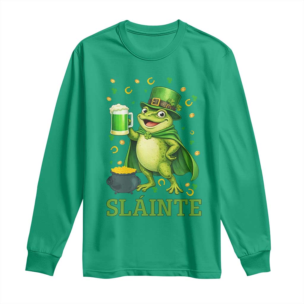 Funny Slainte Irish Frog Beer St Patricks Day Long Sleeve Shirt