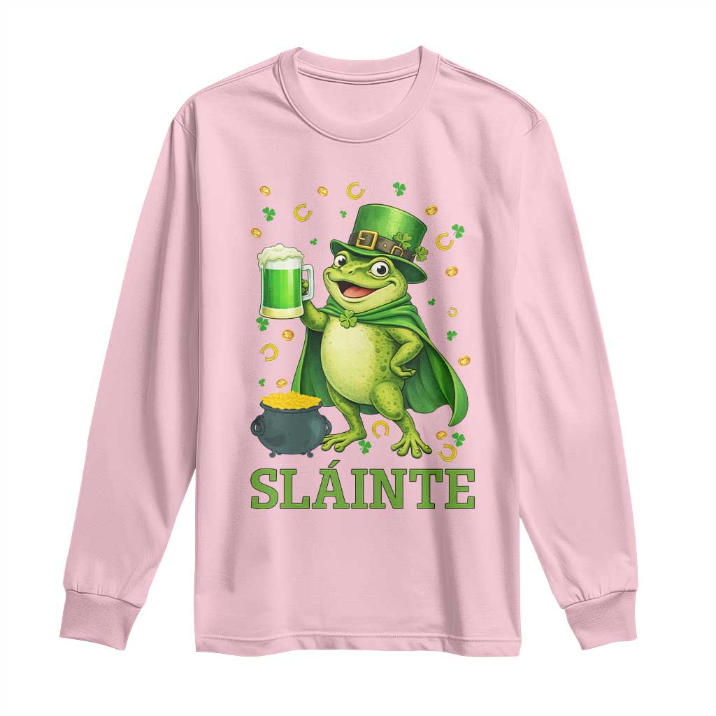 Funny Slainte Irish Frog Beer St Patricks Day Long Sleeve Shirt