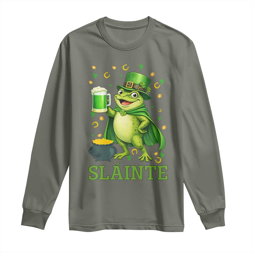 Funny Slainte Irish Frog Beer St Patricks Day Long Sleeve Shirt