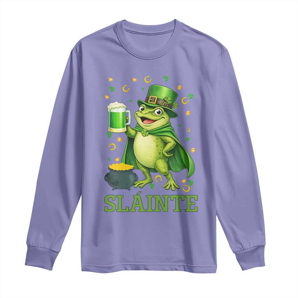 Funny Slainte Irish Frog Beer St Patricks Day Long Sleeve Shirt