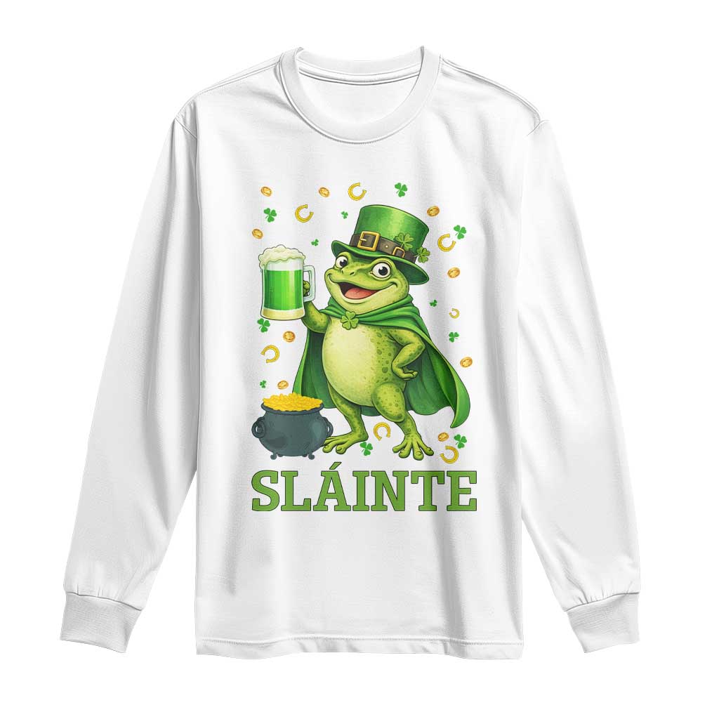 Funny Slainte Irish Frog Beer St Patricks Day Long Sleeve Shirt