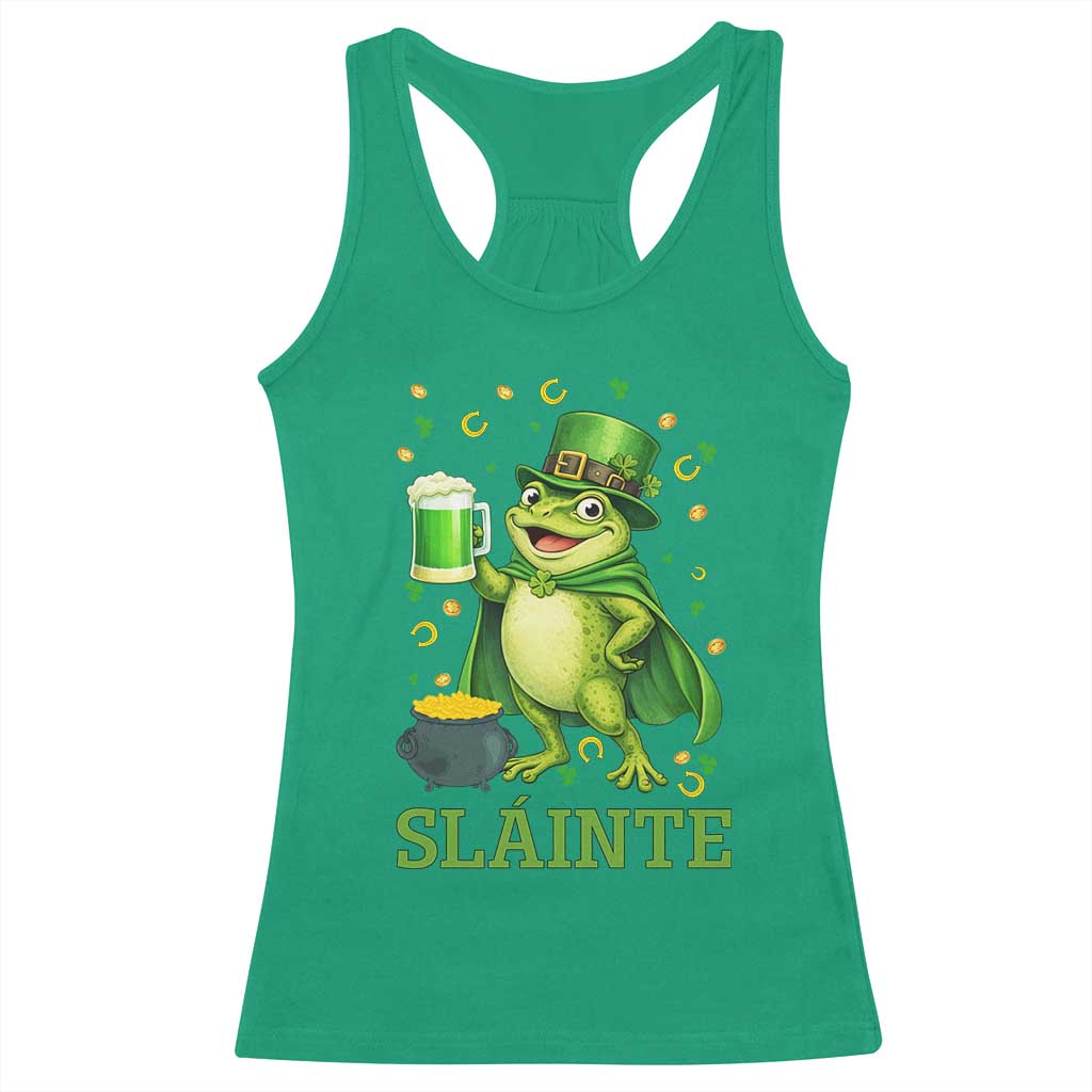 Funny Slainte Irish Frog Beer St Patricks Day Racerback Tank Top