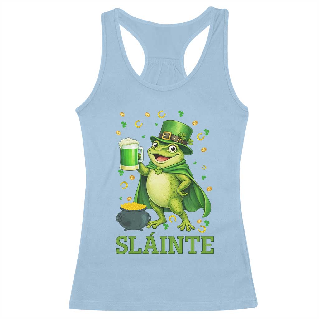 Funny Slainte Irish Frog Beer St Patricks Day Racerback Tank Top