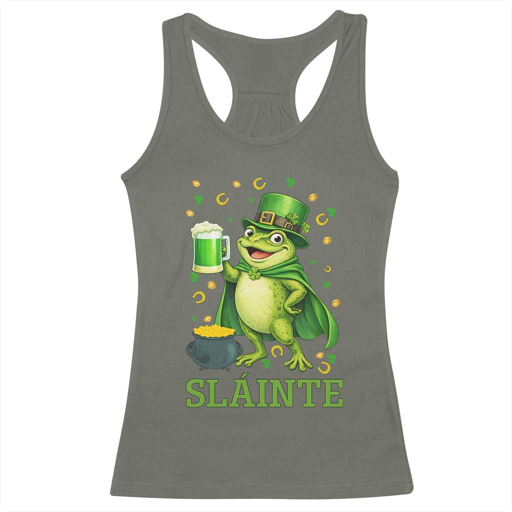 Funny Slainte Irish Frog Beer St Patricks Day Racerback Tank Top