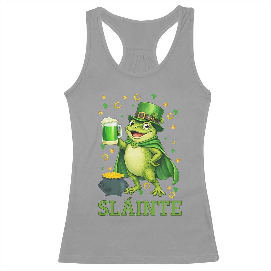 Funny Slainte Irish Frog Beer St Patricks Day Racerback Tank Top